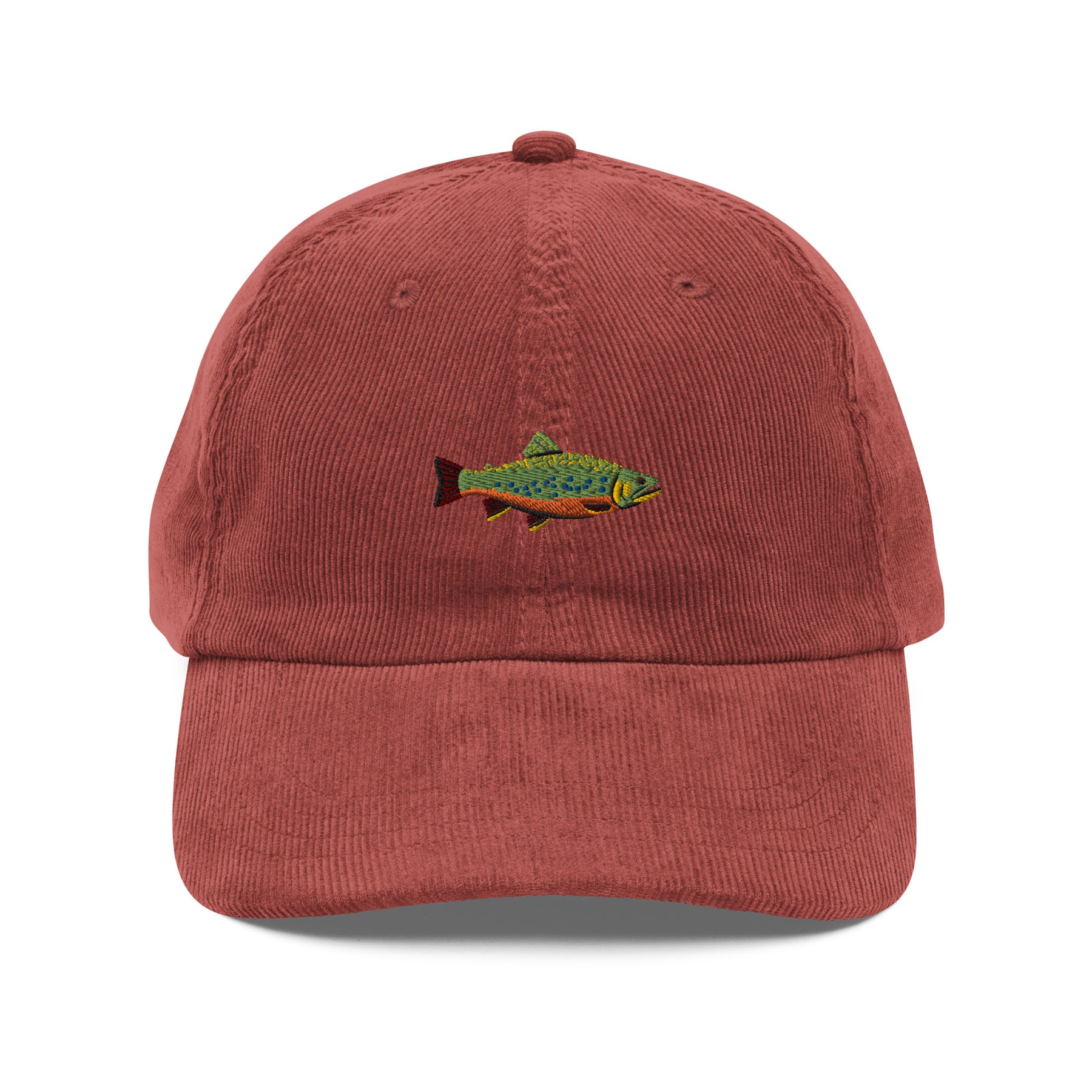 Brook Trout Embroidered Corduroy Dad Hat