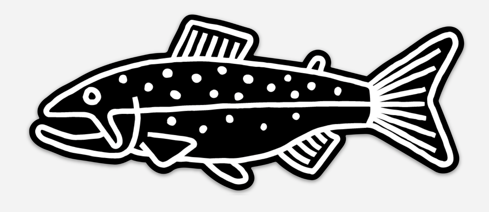 Black and White Trout Doodle Sticker