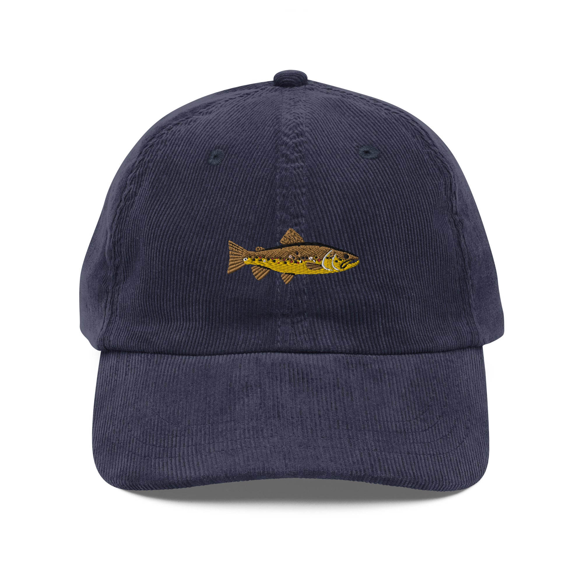Brown Trout Embroidered Corduroy Dad Hat